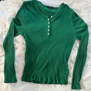 J. Crew Green Ribbed Polo Blouse